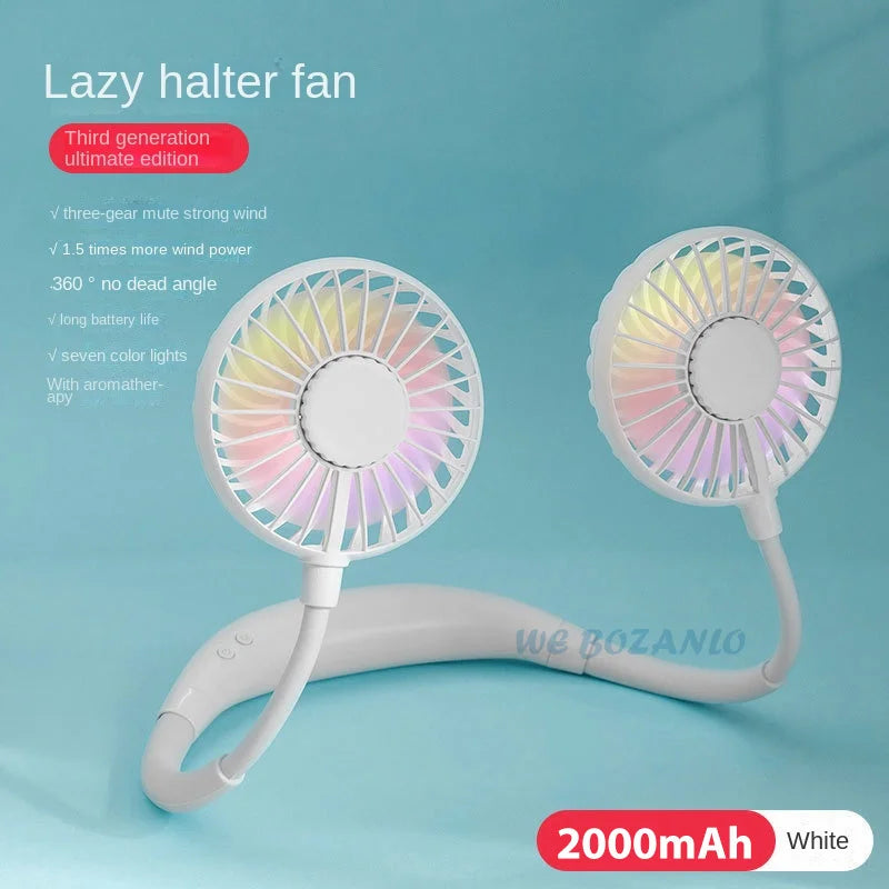 USB Portable Hands-Free Neck Fan - Rechargeable Mini Sports Fan, 3-Speed Adjustable Dual Fan for Home Office & Outdoor Use | Stornfield