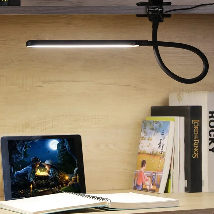 Stornfield | LED Clamp Light LumaFlex | 3 Light Colors & 10 Brightness Levels | USB Operation | Flexible Gooseneck | Eye-Friendly & Dimmable