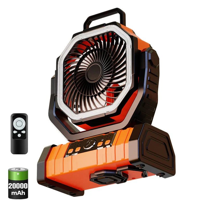 20000mAh Portable Rechargeable Fan — Battery-Operated Desk & Camping Fan with LED Light & Hook for Tent, Car, and Outdoor Trips | Stornfield