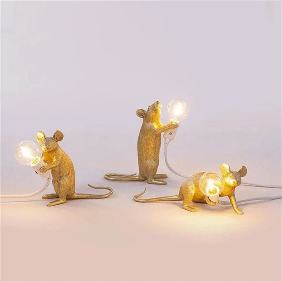 Stornfield | Modern LED Animal Table Lamps: Resin Rat, Cat, and Squirrel Night Lights
