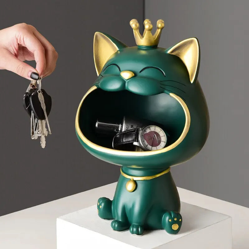 Stornfield | Fortune Crown Big Mouth Cat Entrance Key Holder Decorative Ornament, Light Luxury Housewarming Gift Sculpture