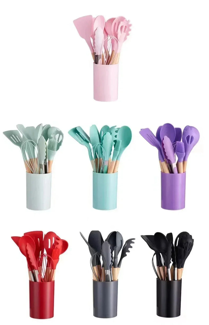 12-piece silicone cooking utensils set with wooden handles | Stornfield