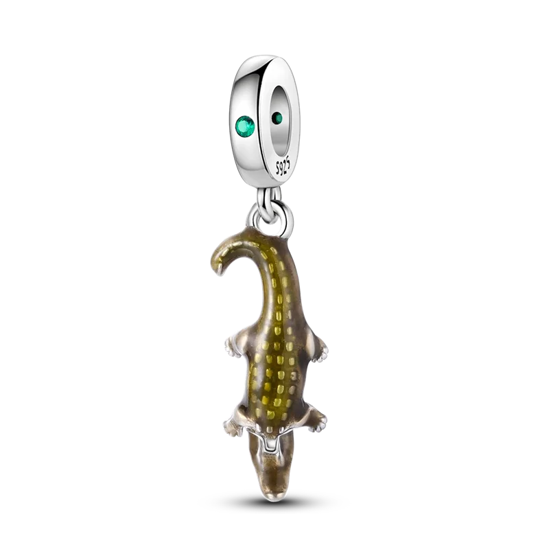Stornfield | 925 Sterling Silver Charms, Leopard Gold Beads, Colorful Chameleon Rhino Lion Beetle Cat Pendant Compatible with Original Pandora Bracelet Jewelry