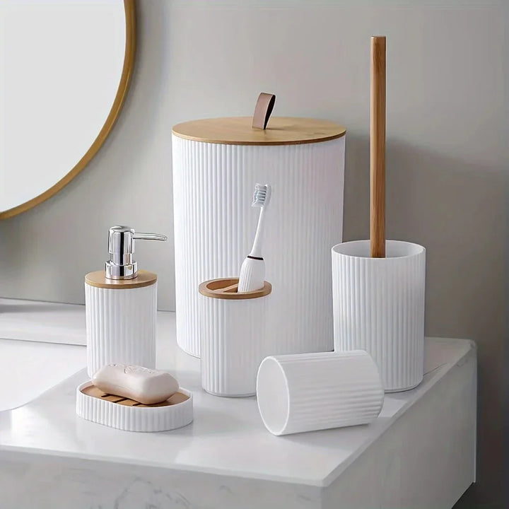 6-piece bathroom set with bamboo accents | Stornfield