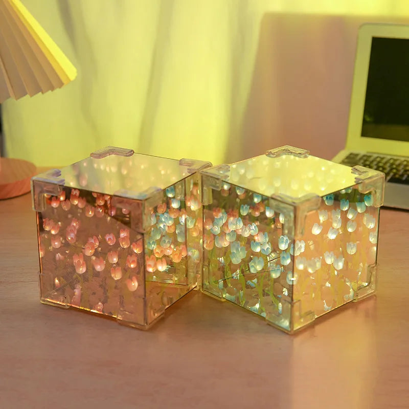 DIY Tulip Flower Sea Cube Lamp