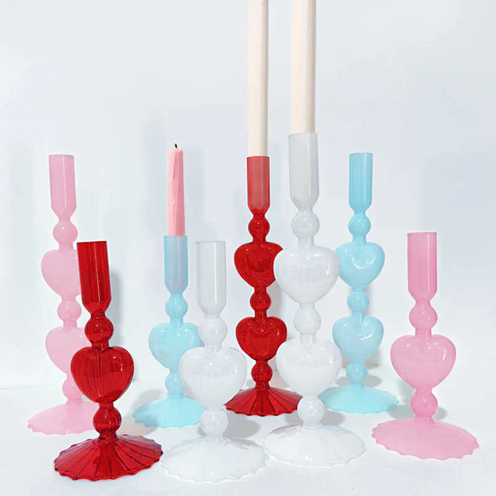 Stornfield | Retro Red Heart Candlestick Glass Candle Holder Wedding Table Decoration Home Party Glass Vase Decor