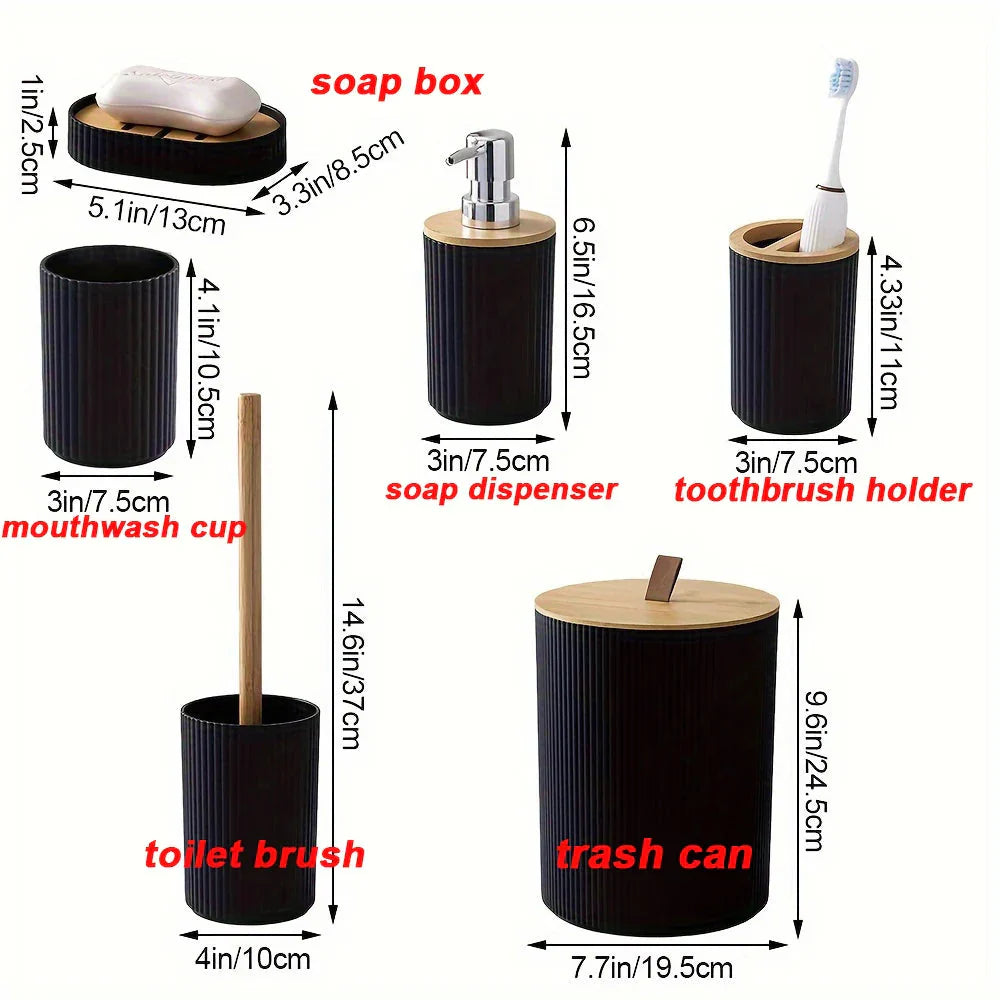 6-piece bathroom set with bamboo accents | Stornfield