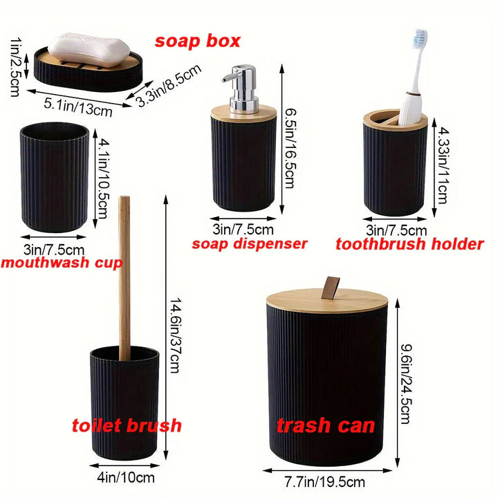 6-piece bathroom set with bamboo accents | Stornfield