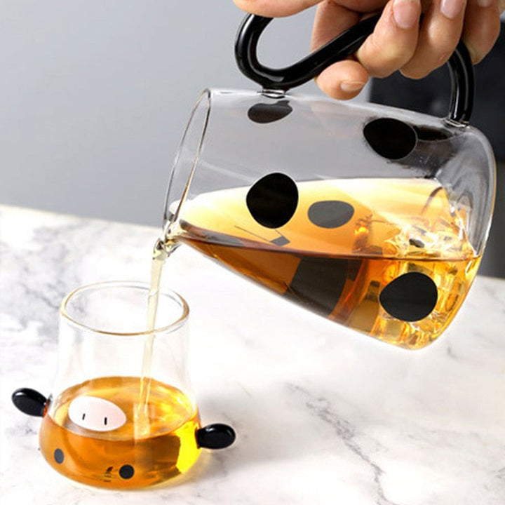 Joli pichet en verre vache avec tasse