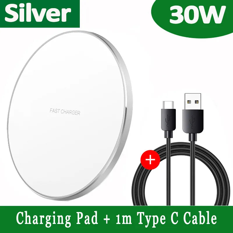 Stornfield | 30W Fast Wireless Charging Pad | Premium USB C Charging Cable MagSafe Charger for Apple iPhone, Samsung & Android - Fast Wireless Charging Pad