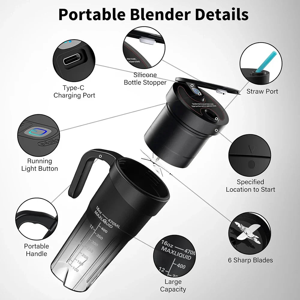 Stornfield | Portable Juicer - Rechargeable Mini Blender with 6 Sharp Blades for Shakes and Smoothies