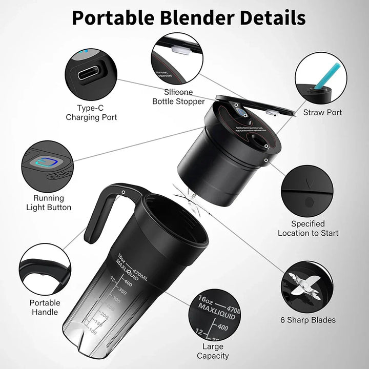 Stornfield | Portable Juicer - Rechargeable Mini Blender with 6 Sharp Blades for Shakes and Smoothies
