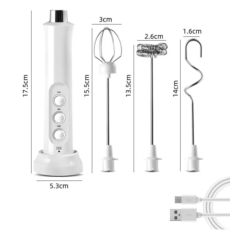 Stornfield | 3 In 1 Rechargeable Electric Milk Frother Milk Foam Whisk Handheld Frother High Speed Whisk Coffee Drink Mixer