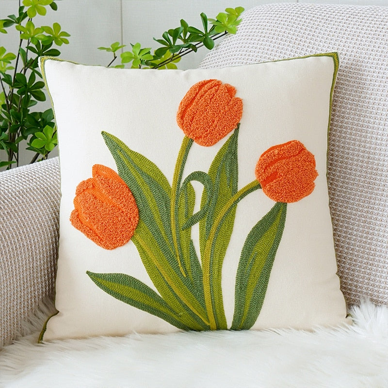 Embroidered Tulip Cushion Cover | Stornfield