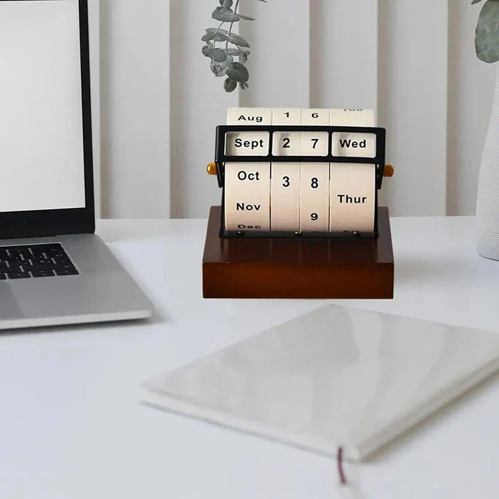 Mid-Century Rotating Wooden Perpetual Desk Calendar | Stornfield