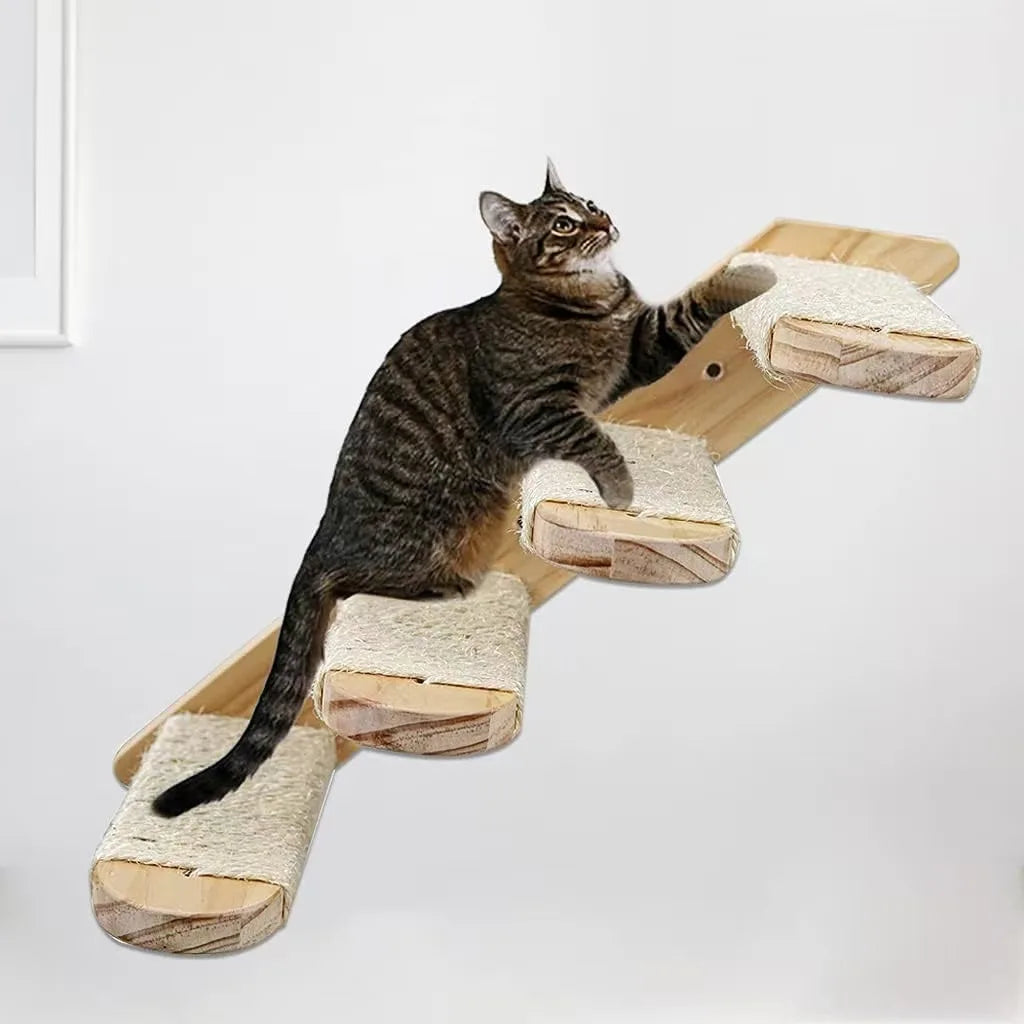 Cat climbing ladder for wall mounting, made of wood with sisal, Stornfield