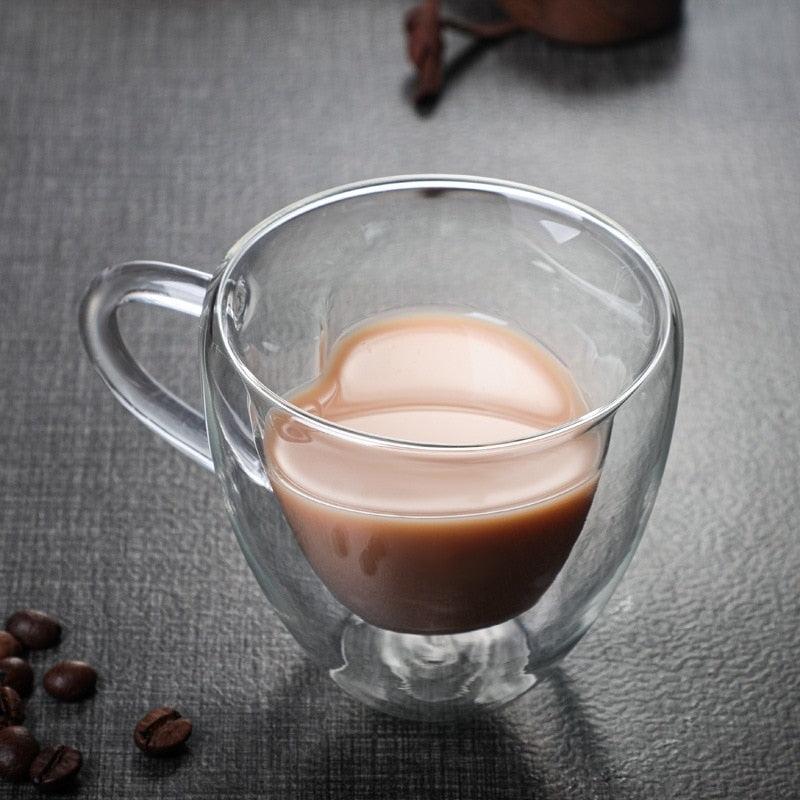 Stornfield | Heart Shaped Glass Mug Double Wall Insulated Coffee Mugs Tea Cup Milk Lemon Juice Water Heat Resistant Drinkware Gift for Lovers
