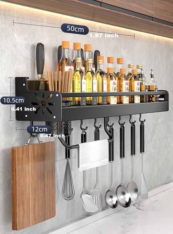Kitchen wall shelf made of metal – Self-adhesive & screwable | Non-slip wave pattern | Mounting accessories included Stornfield