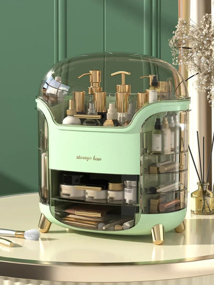 Luxury Transparent Makeup Organizer with Rotating Doors and Drawers | Stornfield