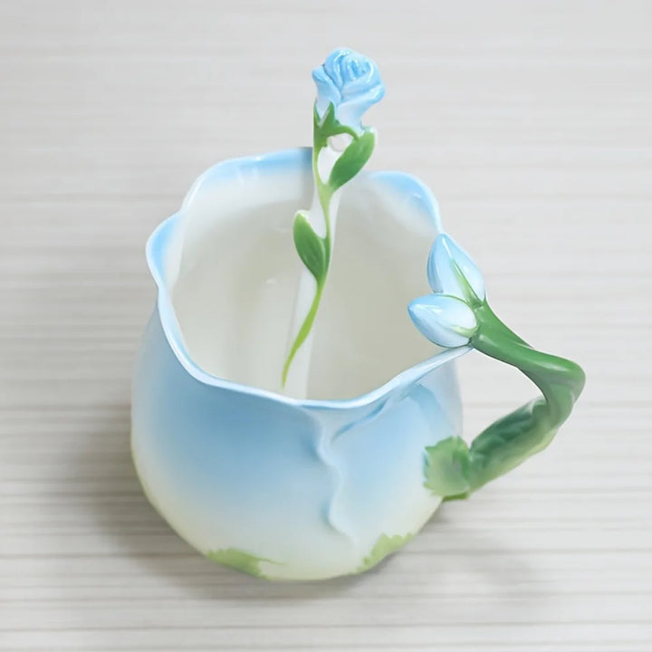Stornfield | Pink 3D Flower Ceramic Mug Cute Aesthetic Coffee Cups Water Mugs with Spoon Summer Winter Drinkware Valentine's Day Gifts