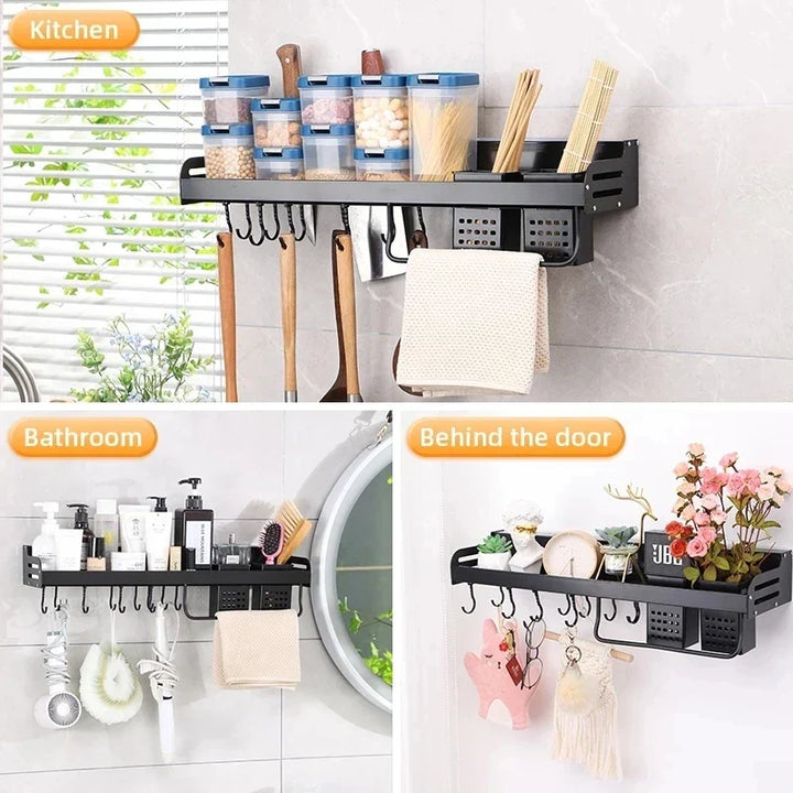 Kitchen wall shelf made of metal – Self-adhesive & screwable | Non-slip wave pattern | Mounting accessories included Stornfield