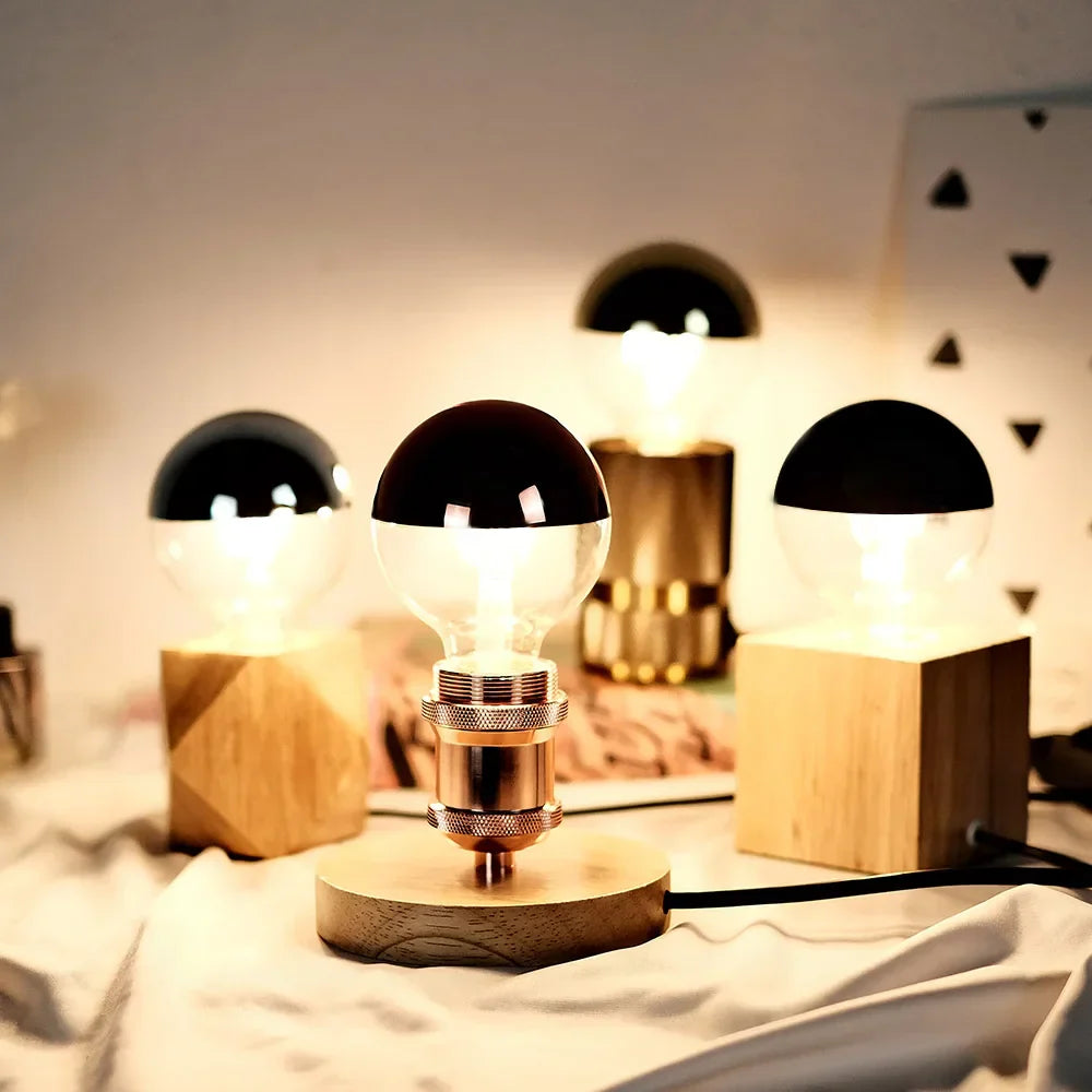 Vintage LED Bulb – Retro Table Lamp with Wooden Base | Stornfield