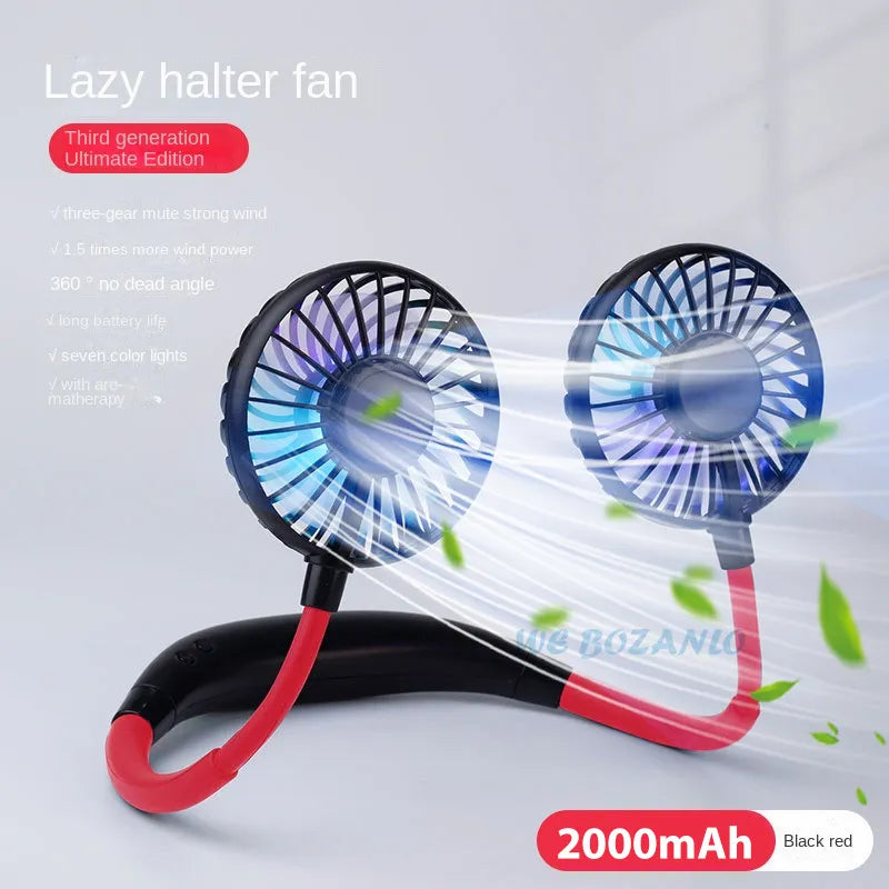 USB Portable Hands-Free Neck Fan - Rechargeable Mini Sports Fan, 3-Speed Adjustable Dual Fan for Home Office & Outdoor Use | Stornfield