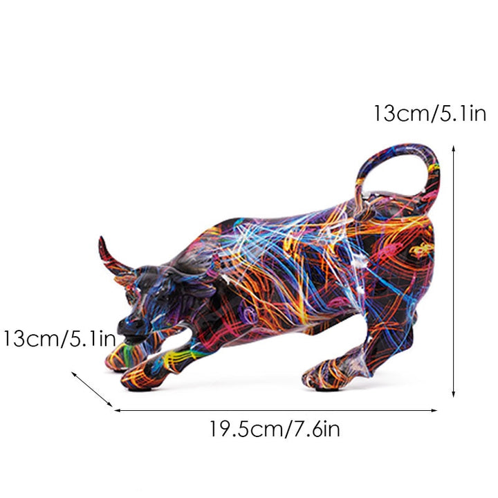 Stornfield | Graffiti-Painted Resin Bull Figurines Home Decor Living Room Bedroom Office Desk Feng Shui Ornaments Collection Statues