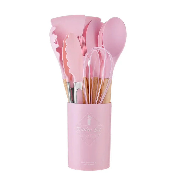 12-piece silicone cooking utensils set with wooden handles | Stornfield