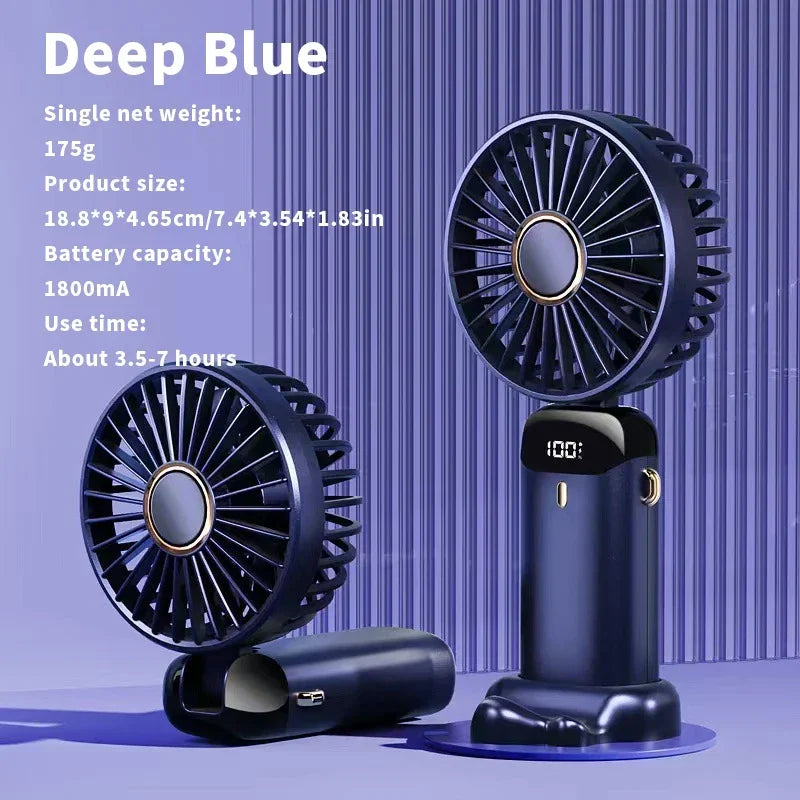 Handheld Mini Fan – 3000mAh Foldable Portable Desk & Neck Hanging Fan with 5 Speeds, USB Rechargeable & Phone Stand Display | Stornfield