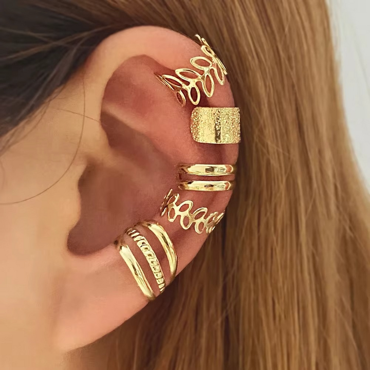 Stornfield | Elegant Gold Leaf Clip-On Ear Cuff Set for Women