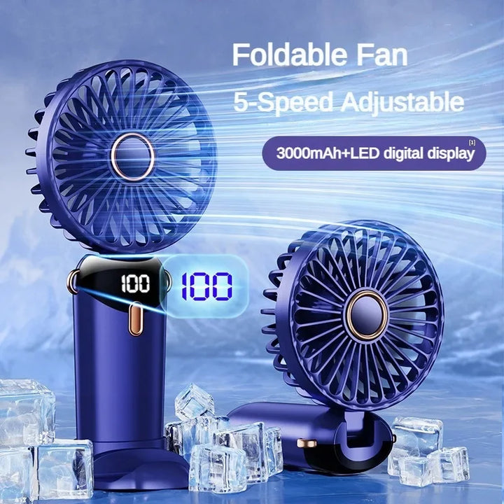 USB Handheld Mini Fan Foldable Portable Neck Hanging Fans 5 Speed USB Rechargeable Fan with Phone Stand and Display Screen | Stornfield