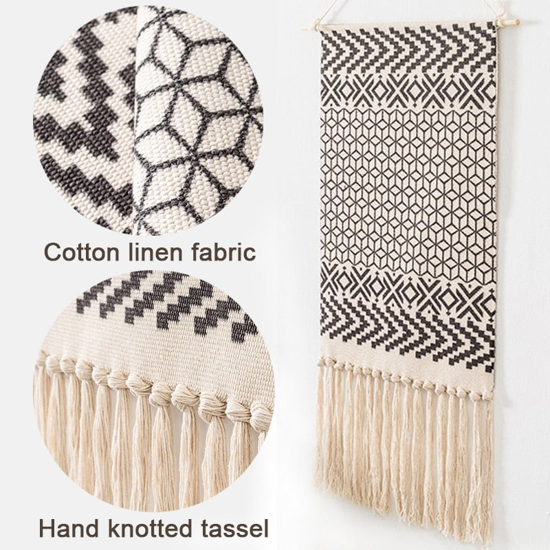 Stornfield | Tenture Murale Bohémienne, Mur Tissé en Macramé, Décoration d'Intérieur, Tassel en Lin de Coton, Fait Main, Tissé, Art de Toile Géométrique, Tentures Murales de Fond