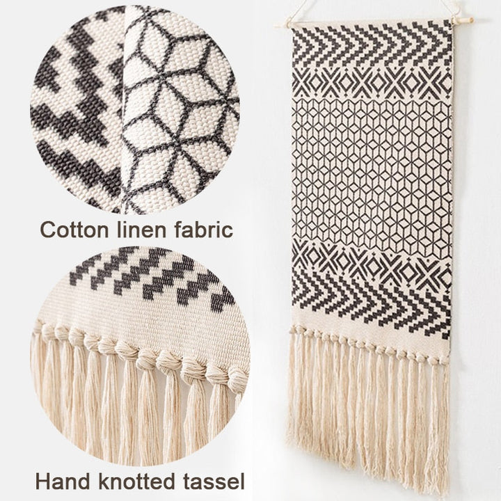 Stornfield | Tenture Murale Bohémienne, Mur Tissé en Macramé, Décoration d'Intérieur, Tassel en Lin de Coton, Fait Main, Tissé, Art de Toile Géométrique, Tentures Murales de Fond