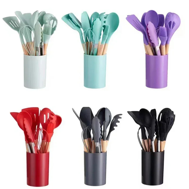 ChefEase – 12-piece Silicone Cooking Utensils Set with Wooden Handles | Stornfield