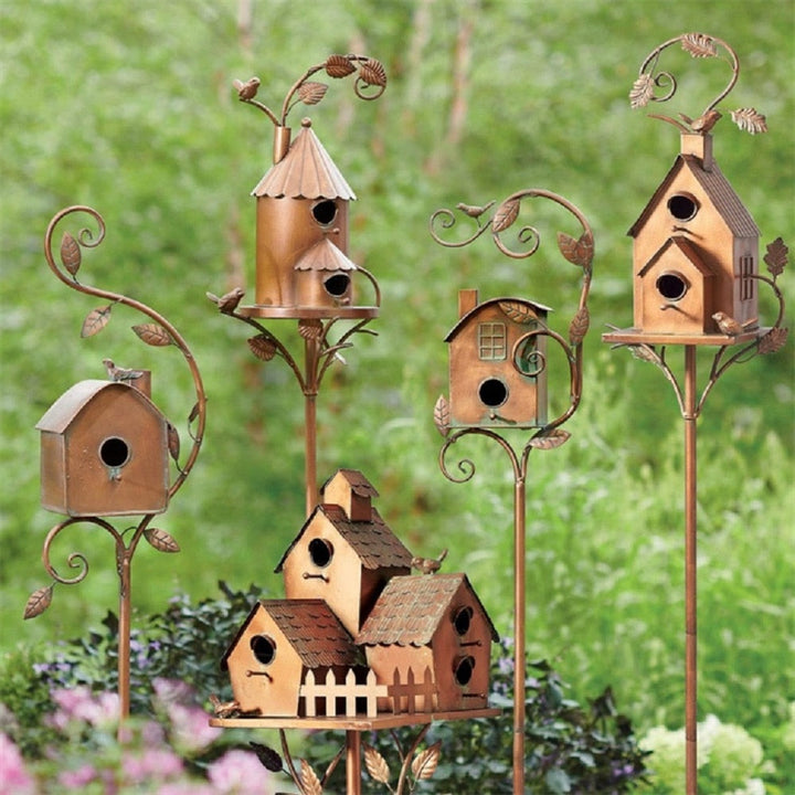 Stornfield | Metal Art Birdhouse on Garden Stake - FeatherNest