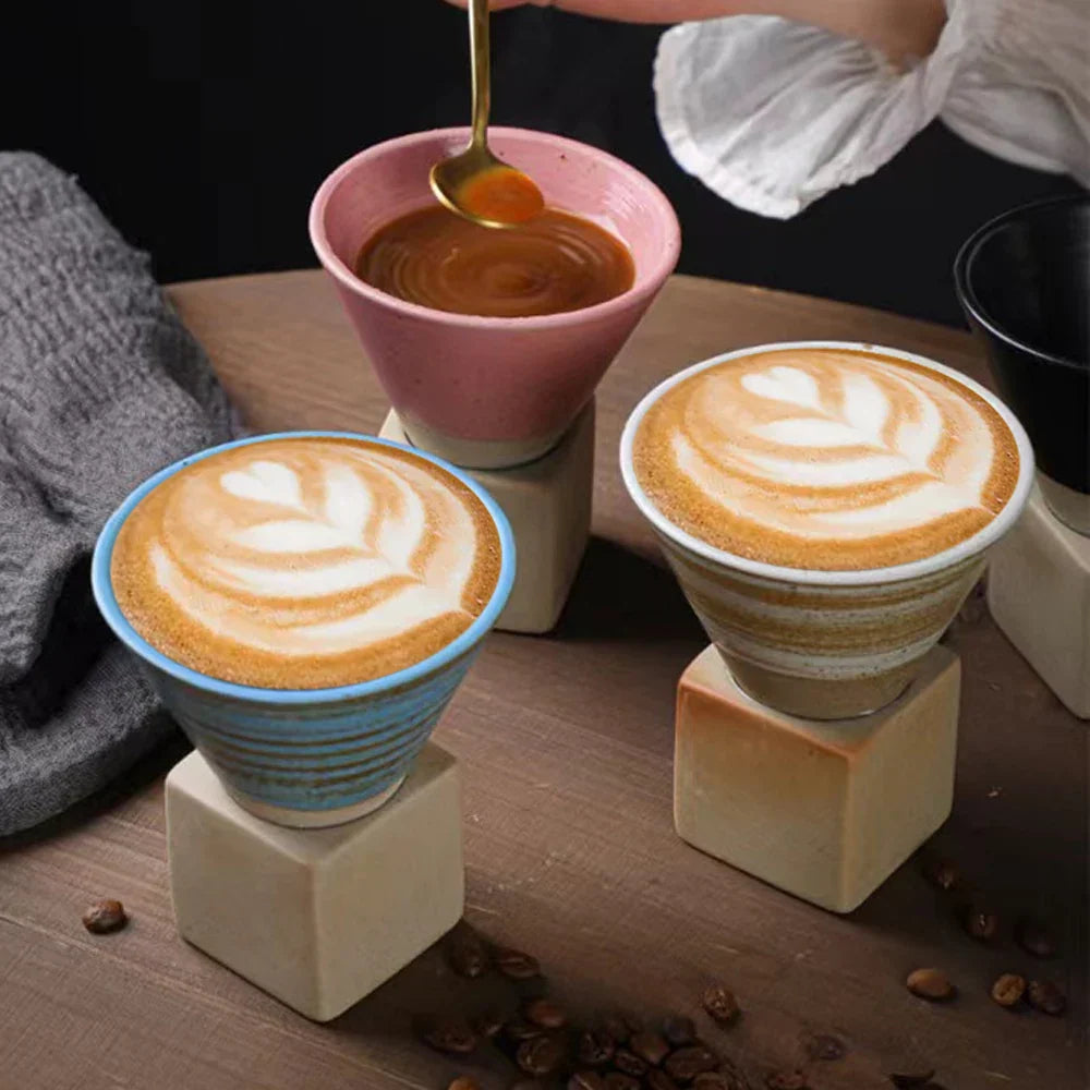 Stornfield | Japanese Coffee Cup with Saucer, 1 Piece, Retro Ceramic Tea Cup, Mug, Latte, Espresso, Pull0, Cappuccino Flower, New Ceramic Cup, 100 ml/3.5 oz