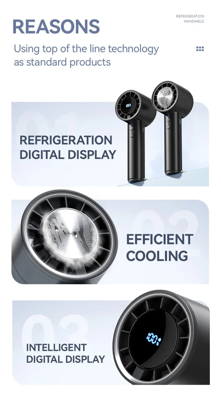 Silent High-Speed USB Handheld Fan – Portable Small Fan with LED Display, High Wind Power, and Cooling Air Conditioner Function | Stornfield