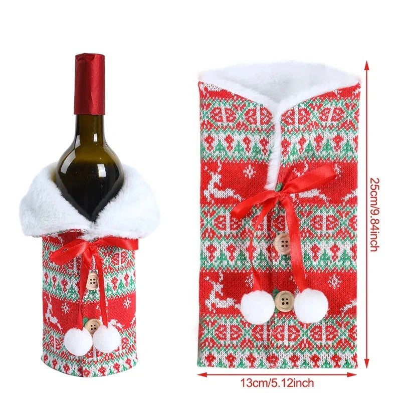 Christmas bottle cover with fur collar – festive cover for wine bottles, gnome decoration for Christmas, perfect as gift wrapping | Stornfield