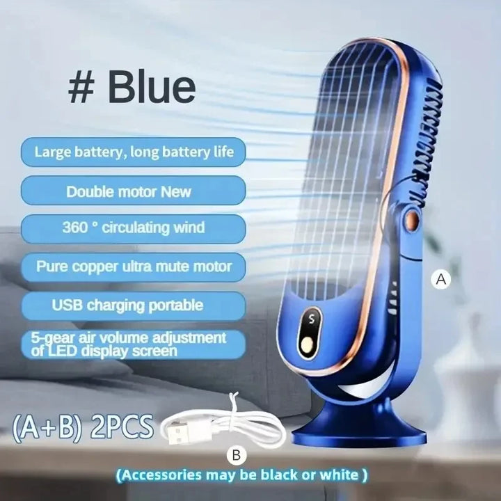 Large Battery Dual Motor Household Small Air Cooler, 5-speed Air Cooling Fan 720 ° Surround Air Blower, Portable USB Fan | Stornfield