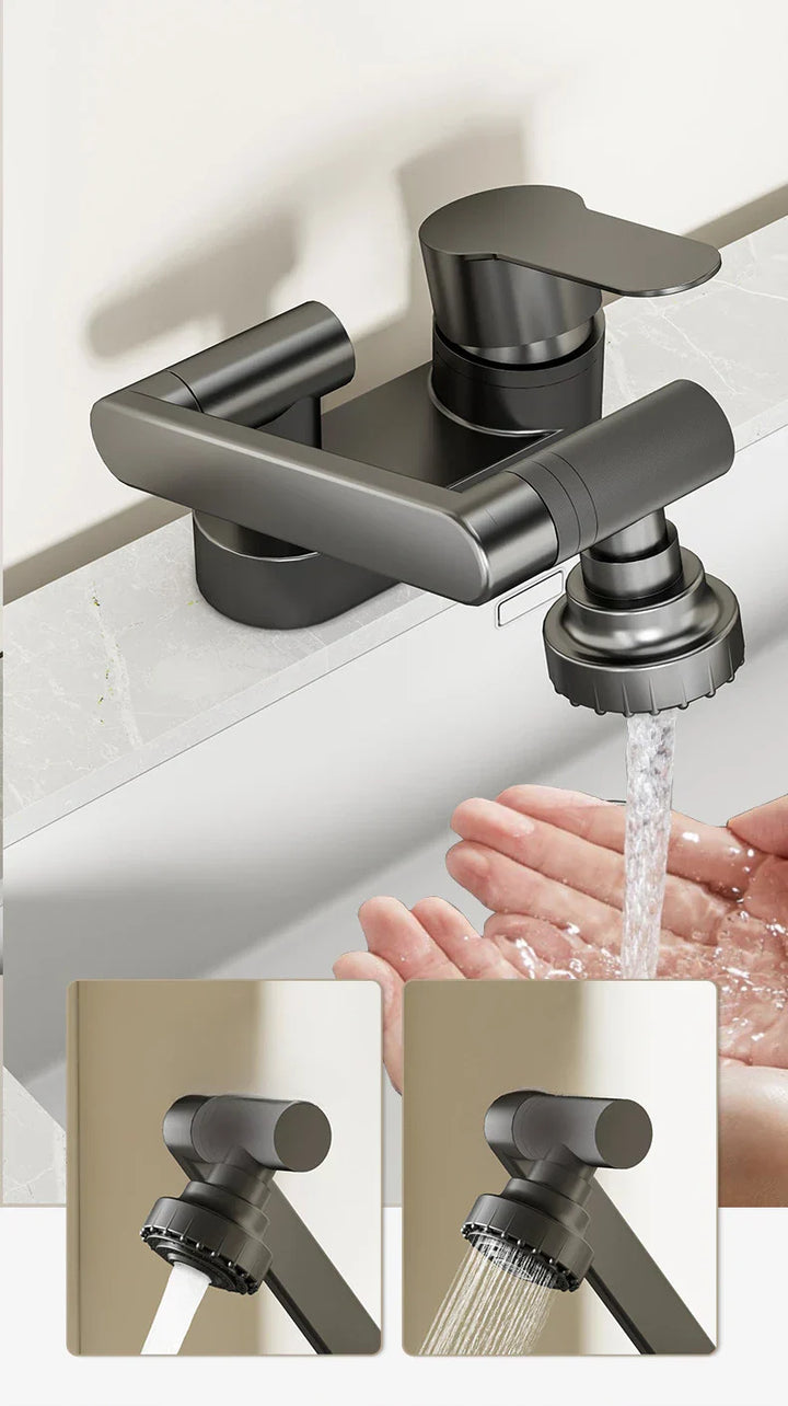 Aqua Twist Duo-Flex Basin Mixer – 360° swiveling two-hole faucet for hot and cold water Stornfield