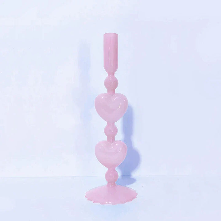 Stornfield | Retro Red Heart Candlestick Glass Candle Holder Wedding Table Decoration Home Party Glass Vase Decor