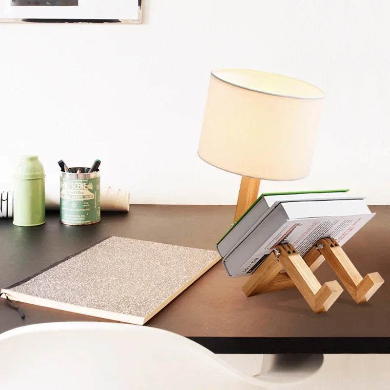 Wooden Table Lamp with Book Holder - RutanFlex | Stornfield