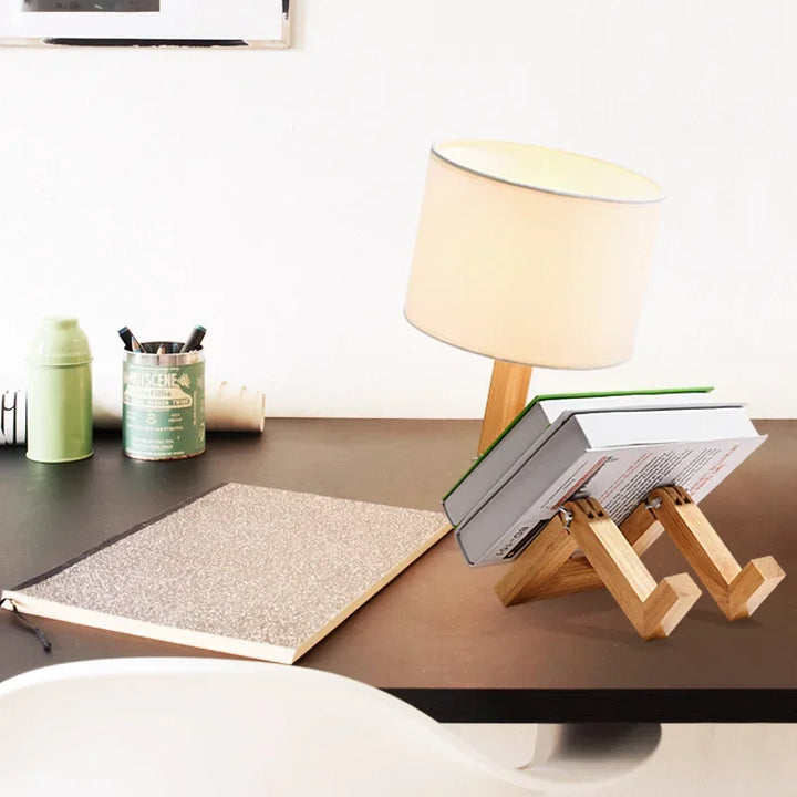 Wooden Table Lamp with Book Holder - RutanFlex | Stornfield