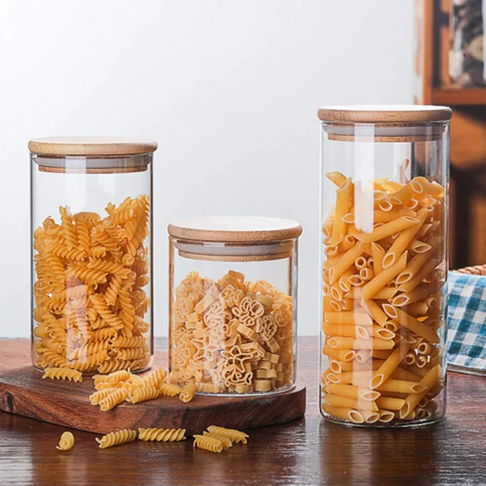 PureVorrat Glass Container Set – Storage Jars with Wooden Lid | Airtight & Stylish | Modern Kitchen Storage | Stornfield