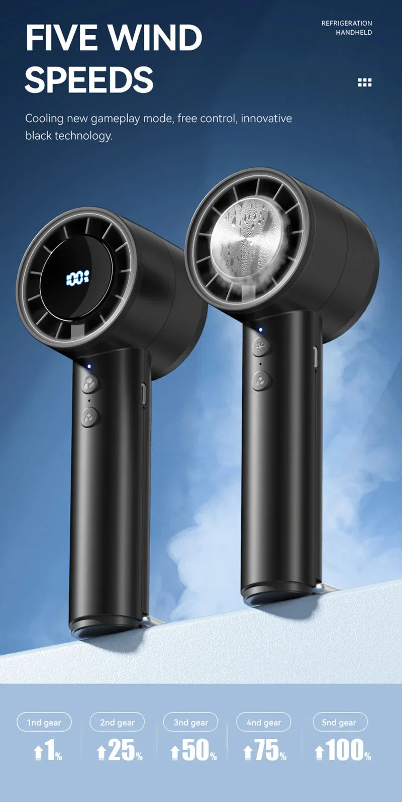 Silent High-Speed USB Handheld Fan – Portable Small Fan with LED Display, High Wind Power, and Cooling Air Conditioner Function | Stornfield