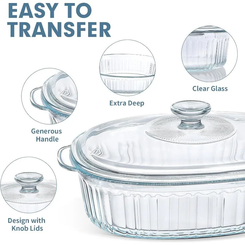 Stornfield | 4-Piece Glass Bakeware Set with 2 Glass Baking Dishes with Glass Lids, 1.9 Qt and 3 Qt