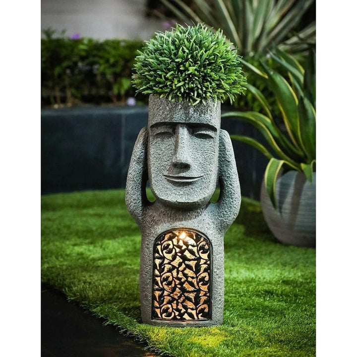 Flower pot with face & LED – Decoration for garden and balcony lighting | Stornfield