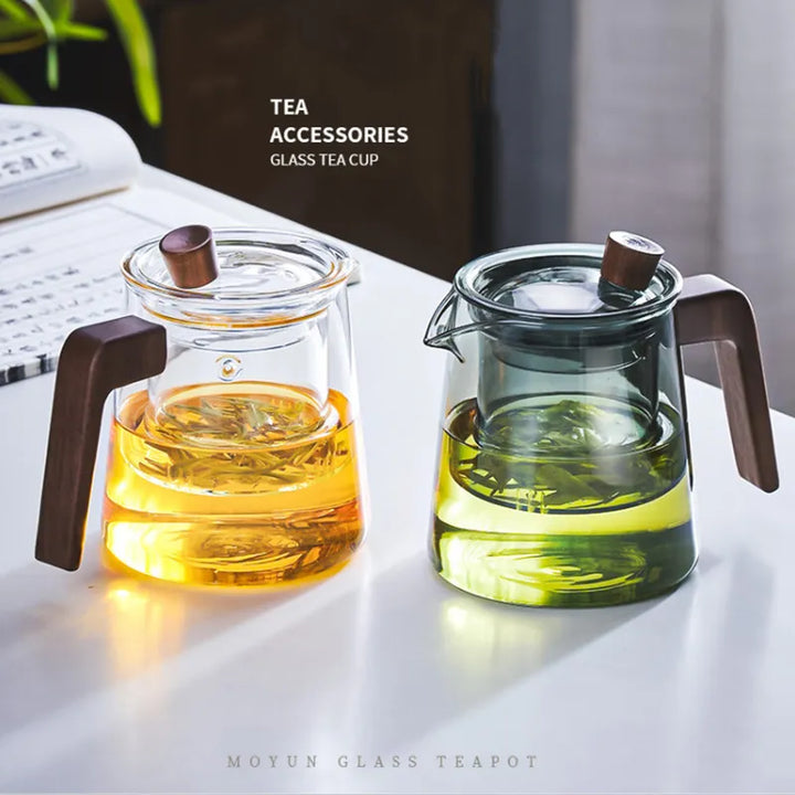 Stornfield | GIANXI Retro Glass Teapot with Wooden Handle Transparent Tea Set Ceremony Tea Ceramic Cup Filter High Borosilicate Silica Pot 530ML