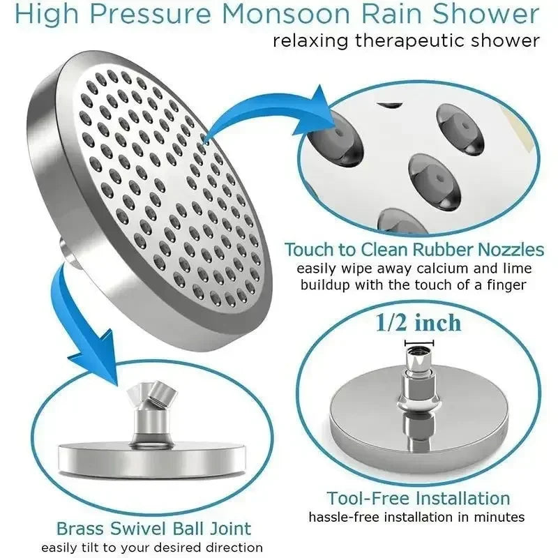 High-Pressure Rain Shower Head with Arm | Round Model – Wall Mount Stornfield